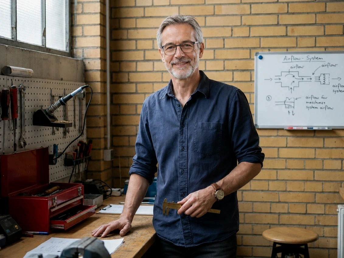 Daniel Krüger, Erfinder des Froza AC, in seiner Kölner Werkstatt